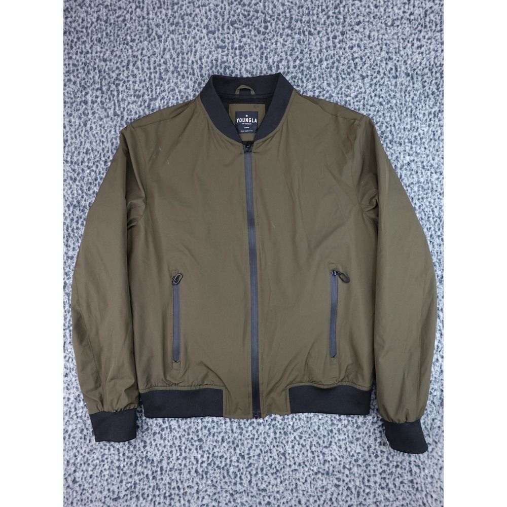 YoungLA Bomber Jacket Mens Large Olive Green Full Zip Stretch Athletic 11964